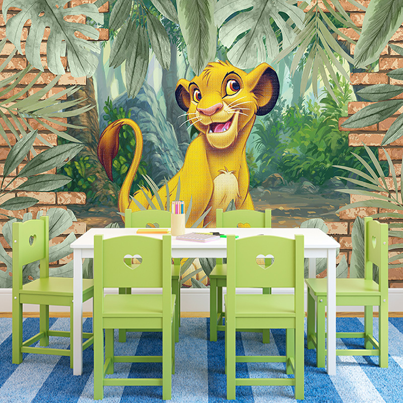 Foto tapeta Simba iza zida od cigle na zidu